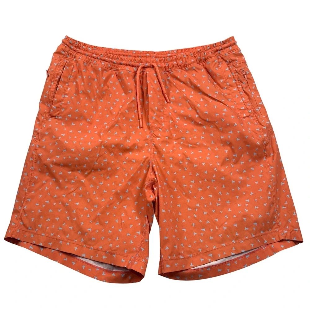 Birddogs Gym Shorts Mens 3XL Orange Bird Print Lined 9in Inseam Athletic